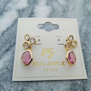 NWT VS Pink Rhinestone and Gold Tone Setting Modernist Style Earrings
